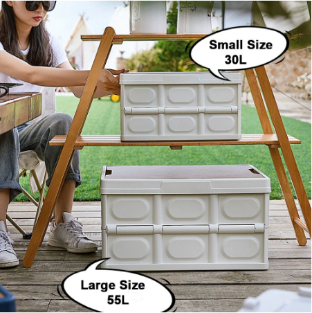 Josphlies Folding Storage Bins with Wood Lid,Collapsible Closet Organizers  and Storage Container,Multifunction Plastic Storage Box for Camping,College